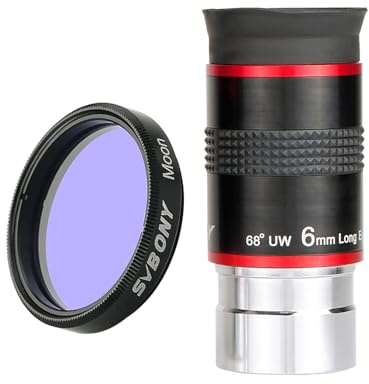 Svbony Teleskopfilter, Mondfilter 1,25'', Kontrast Erhöhen, mit Okular Teleskop 6mm 1,25'', 68° Weitwinkel, MC-Linse, für Mond- und Planetenbeobachtung