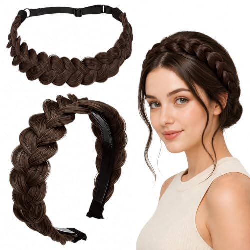 Geflochtenes Haarband Damen, 2 Stück Haarreif Geflochten Haare, Geflochtene Zöpfe Stirnband Damen, Kunsthaar Haarreifen Geflochten Stirnband, Zopf Haarteil Haarband für Hochzeit Oktoberfest