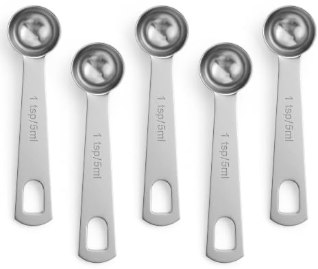 5 Pcs Teaspoons Measuring Spoon, Stainless Steel 5ml Measuring Spoon with Measurement for Precise Cooking, Baking & Spices Measurement(Silver)