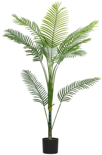 HOMCOM Plante Artificielle Intérieure 150 cm Palmier Areca avec Flocage | Arbre Artificiel, Pot En Plastique, Feuilles PE, Fausse Plante, Décoration Verte, Salon, Bureau, Chambre