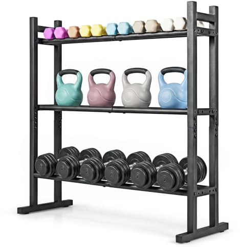 GYMAX Support d'Haltères Réglable à 3 Niveaux, Capacité 240 kg | Rack Musculation de Rangement Poids en Métal, Organisateur Antidérapant pour Salle de Sport à Domicile, 80 x 30 x 80 cm