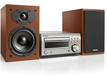 Denon D-M41DAB, Mini-Chaîne Hi-FI, CD, Bluetooth, Dab+, 2x30W - Argent Premium-Bois de Cerisier