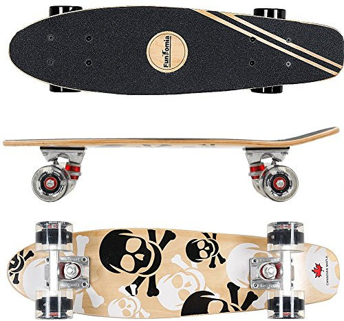 FunTomia Mini-Board Cruiser Skateboard 57cm aus 7-lagigem kanadischem Ahornholz inkl. ABEC-9 Kugellager - mit oder Ohne LED Rollen