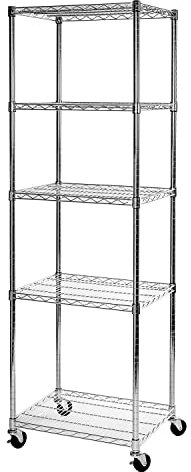 Seville Classics Scaffalatura Ultra Resistente con 5 Ripiani e Rotelle Girevoli, 61 x 45,7 x 182,8 cm, 61 x 45,7 x 182,8 cm, Cromato