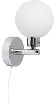 firstchoicelighting Modern Polished Chrome & Glass Globe IP44 Bathroom Wall Light Pull Cord Switch