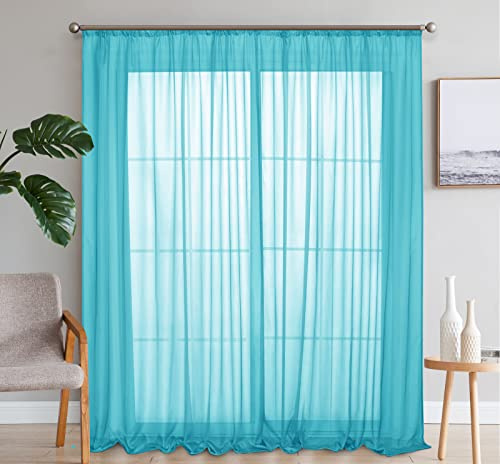 SIMPVALE 2 Paneles Cortinas Visillos Transparentes Clásicas de Color Sólido Cortina de Gasa con Ganchos Riel para Dormitorio, Habitación, Sala de Estar, Balcón, 140x175cm, Cielo Azul