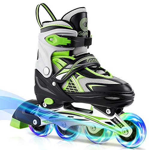 Gonex Inline Skates for Girls Boys Kids, Adjustable Skates Outdoor Blades Inline Roller Skates for Children Teens Women with Light Up Wheels for Indoor Outdoor Backyard Skating, Green L