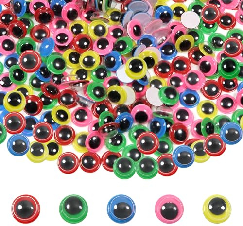 TOAOB 300pcs 10mm Googly Wiggle Eyes with Self Adhesive Round Plastic Wobbly Craft Sticker Eyes DIY Arts Accessories Red Dark Green Blue Pink Yellow