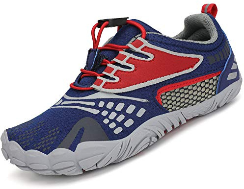 SAGUARO Kinder Barfußschuhe Jungen Sportschuhe Atmungsaktiv Fitnessschuhe Mädchen rutschfest Traillaufschuhe Outdoorschuhe Leicht Sommer Sport Badeschuhe Unisex, Blau/rot 35 EU