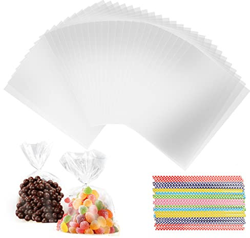 200pz Sacchetti Cellophane 10 x 15 cm, Sacchetti trasparenti per caramelle, Bustine per biscotti, Sacchetti Regalo Trasparenti, Bustine Trasparenti per Caramelle Biscotti Cioccolatini