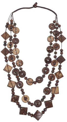 SEWACC Bohemian Shell Necklace Wood Bead Statement Collar Necklace Chunky Layered Handmade Beaded Long for Women (Brown)