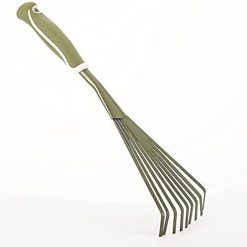 Mini Garden Rake, tragbares Hand -Rechen, 9 Zinken Gartenblatt -Rechen, Kleiner Lüfterrake mit Komfortgriff, Laubrasengartenwerkzeug
