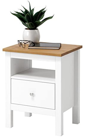hagge home Skandinavisch Holz Beistelltisch Nachttisch Holztisch Wohnzimmertisch Schlafzimmertisch 45x37 cm Höhe 55 cm Weiß Braun
