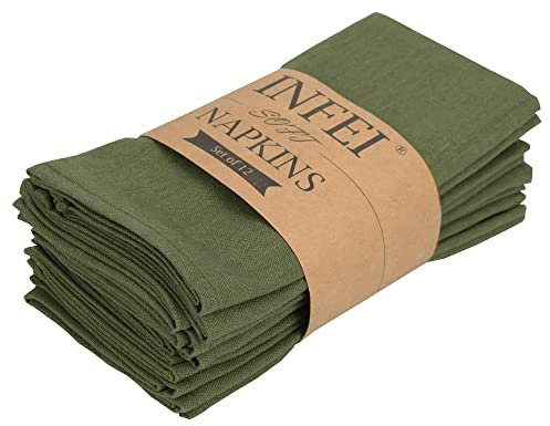 INFEI Servilletas de Tela de Cena de Lino de Color Liso Suave - Juego de 12 (40 x 40 cm) - para Eventos y Uso doméstico (Ejército Verde)