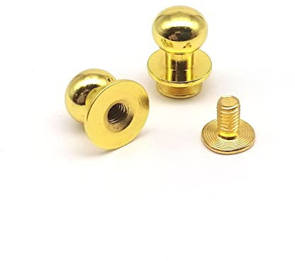 10 pièces laiton massif cuivre tête sphérique ronde cuir artisanat sac sac sac à main ceinture vis dos clou rivets vis téton clou spot (couleur : doré, taille : diamètre de la tête 7 mm)