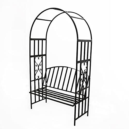 Arche De Jardin en Métal, avec Pergola en Tonnelle De Banc, pour Rosiers Grimpants Et Arche De Support pour Plantes, Arche De Jardin en Terrasse Extérieure, Style Antique, Noir