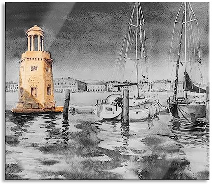 Segelschiffe im Hafen Venedigs B&W Detail Herdabdeckplatte & Spritzschutz aus Echtglas | Für Herd-Kochfelder | 60x52 cm