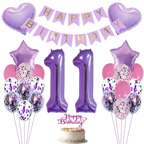 Palloncini viola – Set di 11 palloncini con Happy Birthday in pellicola per ragazze, decorazione di compleanno