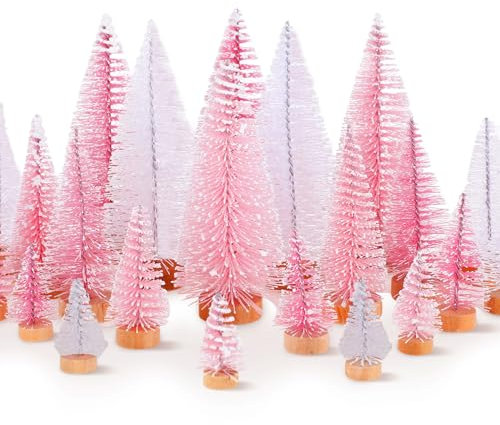 Leyndo Künstlicher Mini-Weihnachtsbaum, Sisal-Flaschenbürste mit Holzsockel, Weihnachtsdekoration für Weihnachten, Party, Tischplatte, Winterdekoration, Zuhause, Küche, Basteln, 24 Stück