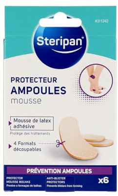 Steripan - Protecteur Ampoules Mousse - Mousse de Latex Adhésive - 4 Formats Découpables - Prévention Ampoules