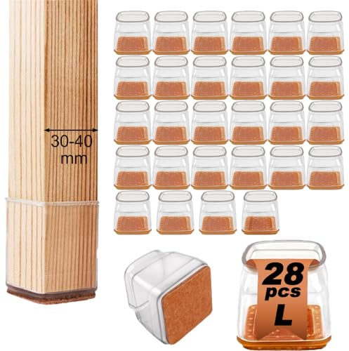 Stuhlbeinkappen Eckig, Schutzkappen für Stuhlbeine 30-40mm, 28 Stück | Bodenschoner für Stühle, Silikon Stuhlbeinschoner, Zum Schutz von Bödenm, 2mm verdickte Innenwand, Einfach aufziehen