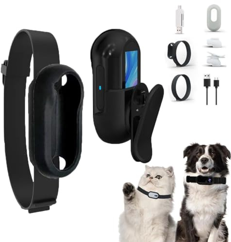 XDGJTBFMY Katze Kamera Halsband, Katzenhalsband Hundehalsband Kamera, HD 1080P Mini Action Kamera, Kleine Body Cam für Haustier Tracker Monitor Sport Radfahren Geburtstagsgeschenk (Schwarz)
