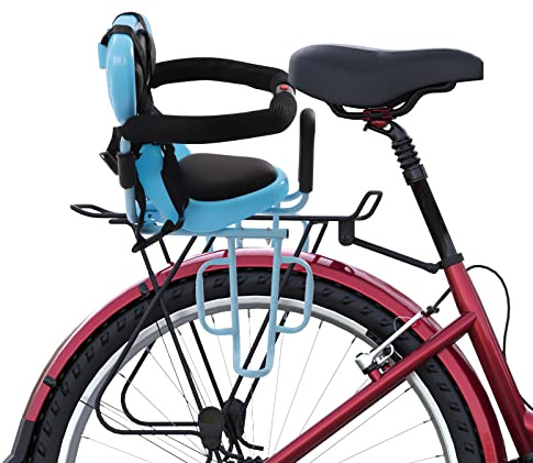 KEESUNG Fahrrad Sicherheits-Sitz, Halterung Baby fahrräDer Sitz Hinten mit Fußstütze, Fahrrad Sitz Vorne mit Sicherheitsgitter für von 6 Monate bis 6 Jahre alt, Blau