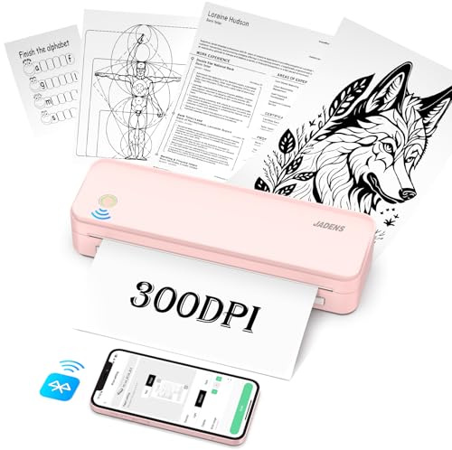 JADENS Portable Printers Wireless fot Travel, 300DPI Support 8.5''×11'' Thermal Paper, Inkless Printer for Laptop, Compatible with iOS, Android