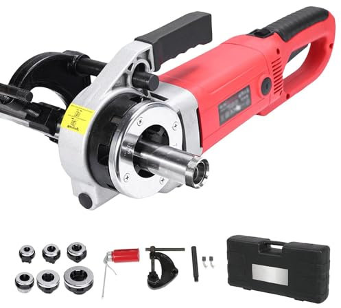YHUEGH Tragbarer elektrischer Rohreinfädler, 2300 W Hochleistungs-Rohrgewindeschneidwerkzeug mit 6 Matrizen (1/2~2), Rohrschneide-Gewindesatz zum Gewindeschneiden von Wasser-