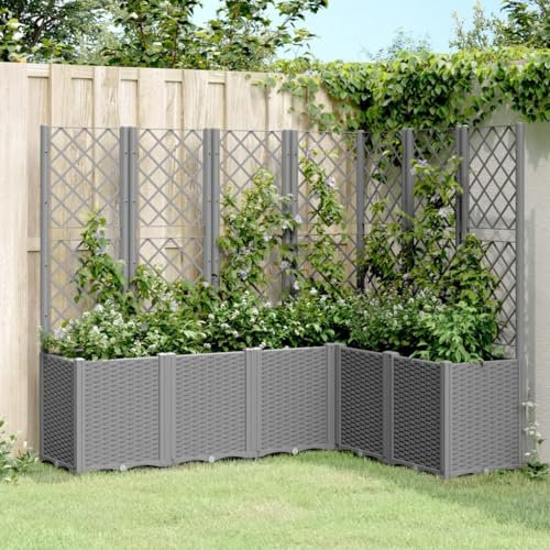 Juroupi Jardinera con Enrejado PP Gris Claro 160x120x140 cm Jardinera con celosia Jardinera con Enrejado jardineras