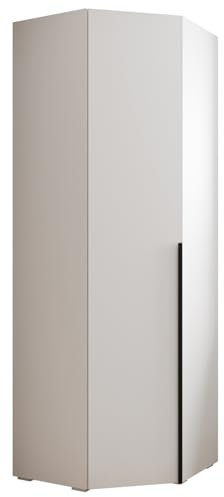 MEBLE KRYSPOL Inova 1 Eckschrank - Kleiderschrank mit Regalen und Stangen - Aufbewahrungsmöbel - für Schlafzimmer, Jugendzimmer, Flur - 236,7x81,7x47cm - Weiß, Handgriff Schwarz