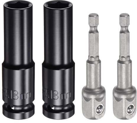 QUARKZMAN 2 Vasos de Impacto Profundo de 13 mm y 6 Puntas de 3 de Longitud | con Accionamiento de 1/2, con 2 Adaptadores de Vástago Hexagonal de 1/2 a 1/4