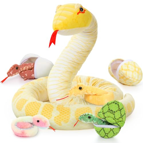 MorisMos 300cm lang Schlange Kuscheltier XXL mit Baby im Bauch, riesen groß Plüschschlange Plüschpuppe, Flauschiger Stofftier Plüschtier Snake Geschenk für Jungen