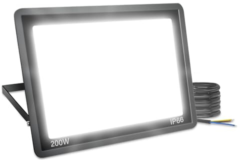 LED Strahler Außen 200W, LED Scheiwerfer Aussen 6000K Kaltweiß 20000LM | 120° Abstrahlwinkel, Superhell Außenstrahler, IP66 Wasserdicht Aussenstrahler, LED Fluter für Gärten Hof Garage