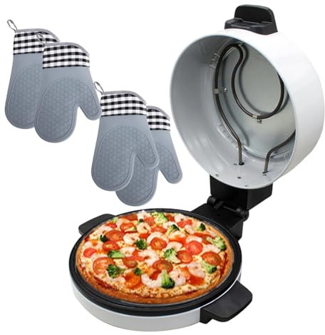 forplubossmmp Forno Elettrico per Pizza, Mini Cuoci Pizza Antiaderente con Piastra Rotonda Grande da 11,8/30 Cm, Forno per Pizza da Banco con Spia Rossa, Adatto per La Tua Famiglia (con Guanti)