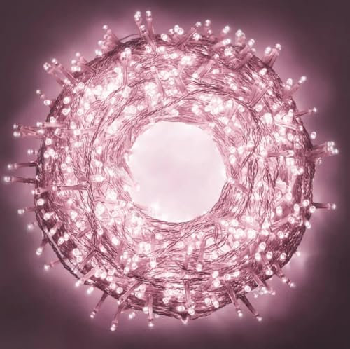 serie stringa luminosa di luci 500 LED per albero di Natale da Esterno natalizie ed Interno controller con 8 giochi di luce e Memoria cavo trasparente (rosa, 25 metri)