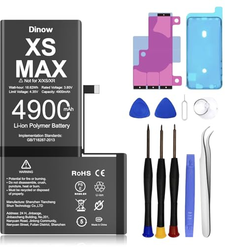 Batterie pour iPhone XS Max, 4900mAh Batterie de Remplacement Polymère Li-ION Haute Capacité Compatible avec iPhone XS Max, Batteri Interne pour iPh-One XSMAX avec Kit d'Outils de Remplacement