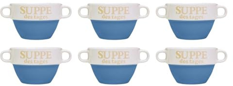 Riya 6er Set Suppentasse Blau aus Keramik Ø 13 cm mit Henkel – Hochwertige Suppenschale, Hitzebeständig und Leicht – Perfekt für Suppe, Eintöpfe & heiße Getränke – Stapelbar und Spülmaschinenfest