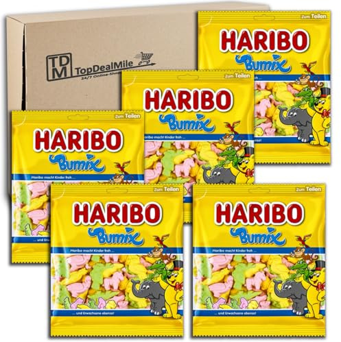 TopDealMile- Vorratspack für Haribo Bumix 5 x 175g Schaumzucker-Tiere, 3-fach sortiert