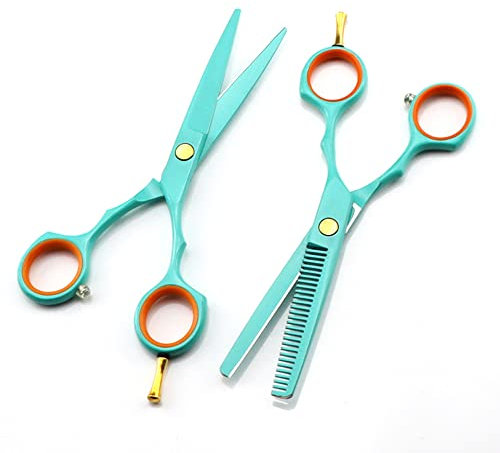Haarschneideschere, 5,5 Zoll, professionell, aus hellgrünem Japan 440C-Stahl, zum Schneiden von Friseurhaaren, zum Ausdünnen von Haaren, Friseurscheren, Set, B (Set B)