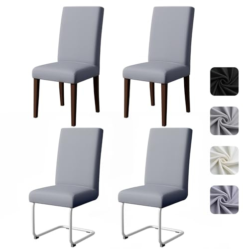 Pacok Dining Room Chair Covers Set of 4,Stretch Dining Chair Slipcovers Elastic Removable Washable Seat Covers for Hotel Kitchen Banquet Ceremony(Grey)