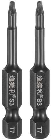sourcing map 2pcs T7 Sicurezza Torx Testa Cacciavite Bit 1/4 Hex Shank 2 (50mm) Lungo Magnetico Tamper Proof 6 Point Star Screw Driver Drill Bit S3 Acciaio Specchio Lucido Strumento Elettrico con