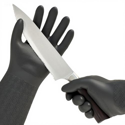 Vgo... Guantes anti-corte doble capa, ANSI Nivel 5. Grado alimentario,fácil poner/quitar.Resistencia-10°C a 100°C,5x más duraderos para cocinas industriales, carnicerías(TP1117CTA5, Gris, L)
