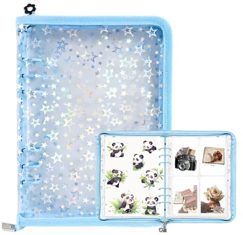 A5 Reusable Sticker Organizer Binder,Clear Storage Album with Blank Release Paper,Sticker Collecting Book for Adults & Kids,Tape Organizer & Playbill Storage (Blue)