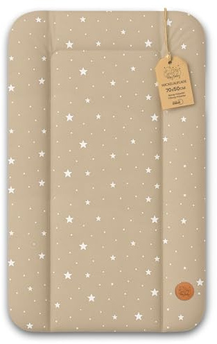 Skötbädd avtvättbar och vattentät 70x50 cm - skötmatta för skötbord, skötunderlag, skötbyrå eller tvättmaskin Oeko-Tex 70 x 50 Beige med vita stjärnor