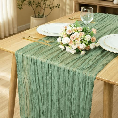 Chemin de table en étamine transparente de style bohème pour décoration de table de mariage, salle à manger, fête prénatale, mariage, fête d'anniversaire, 3 m x 3 m, vert sauge