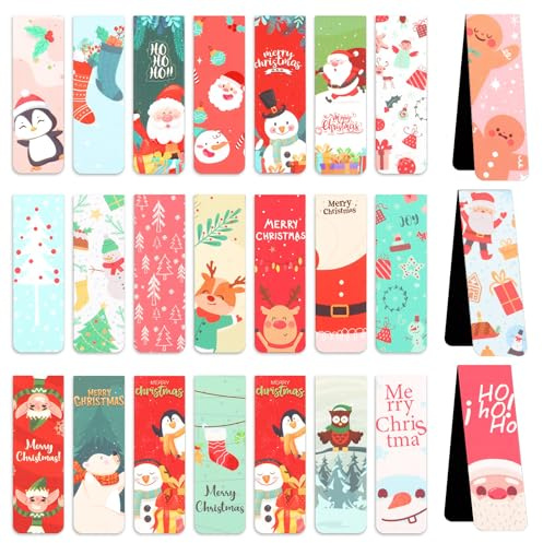 24 Stück Magnetische Lesezeichen Weihnachten, Bunt | Niedliche Magnet Seiten Markierungen, lesezeichen kinder für Schüler, Lehrer, Schule, Haus, Büro, Weihnachtsgeschenke