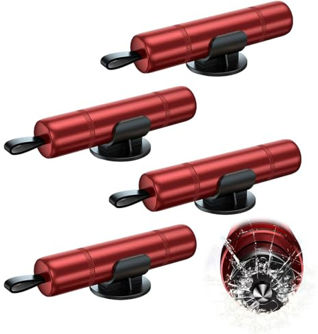 SNBUHA 4 Pcs Vehicle Emergency Escape Tool Kit with Window Breaker & Seatbelt Cutter, Includes 4 Mounting Holders for Car, Truck and Fleet Safety (Red)