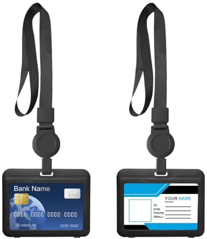 SJJJS Lot de 2 porte-badges rétractables noirs avec lanière, porte-cartes latéraux avec cordon, porte-badge pour bureau, école et événements