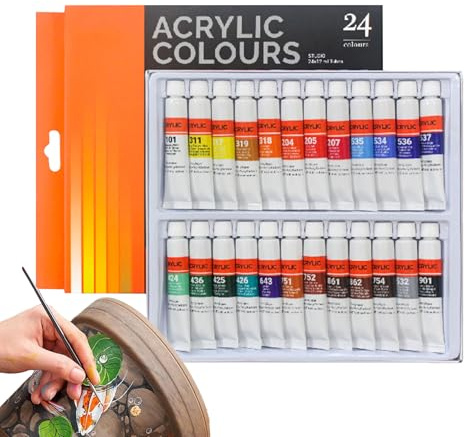 Niesel Acrylic Farben Set | 24 Farben Acrylic Bastelfarbe,Wasserfeste Für Steine Stoff Anfänger Und